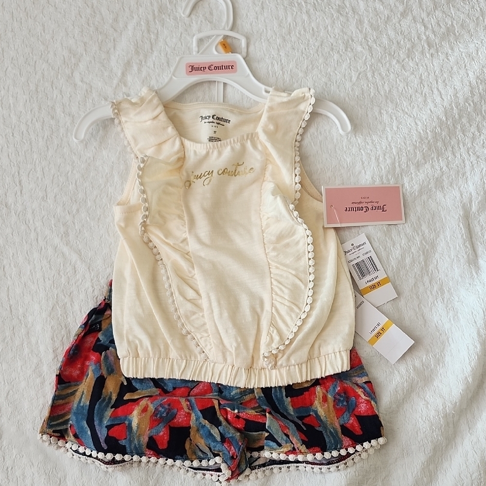 Juicy Couture Cream Top and Colorful Shorts Set